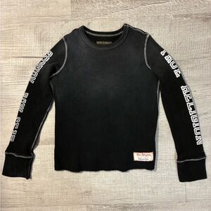 True Religion Black Long Sleeve Tee with Sporty Sleeve Accents